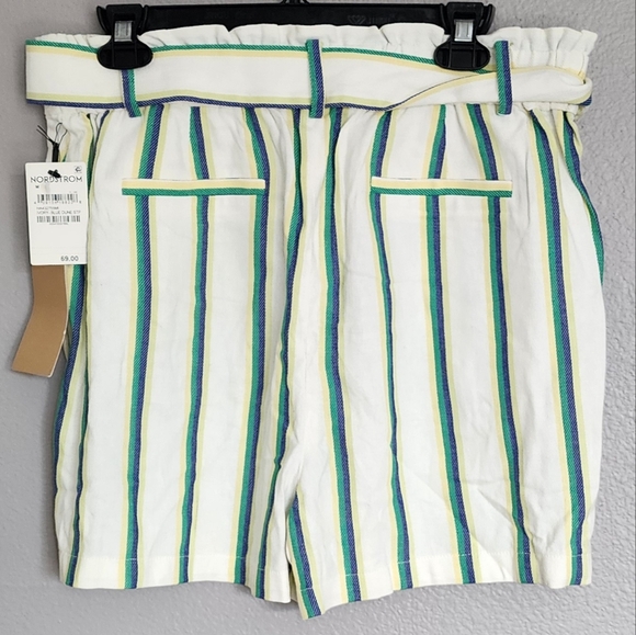 Halogen Paperbag Ivory-Blue Dune Striped  Short/ Size M - Picture 3 of 15